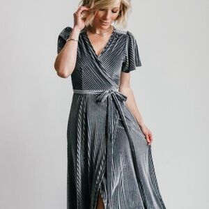 Baltic Born Dresses Jada Ribbed
Velvet Wrap Dress In Dusty Sage